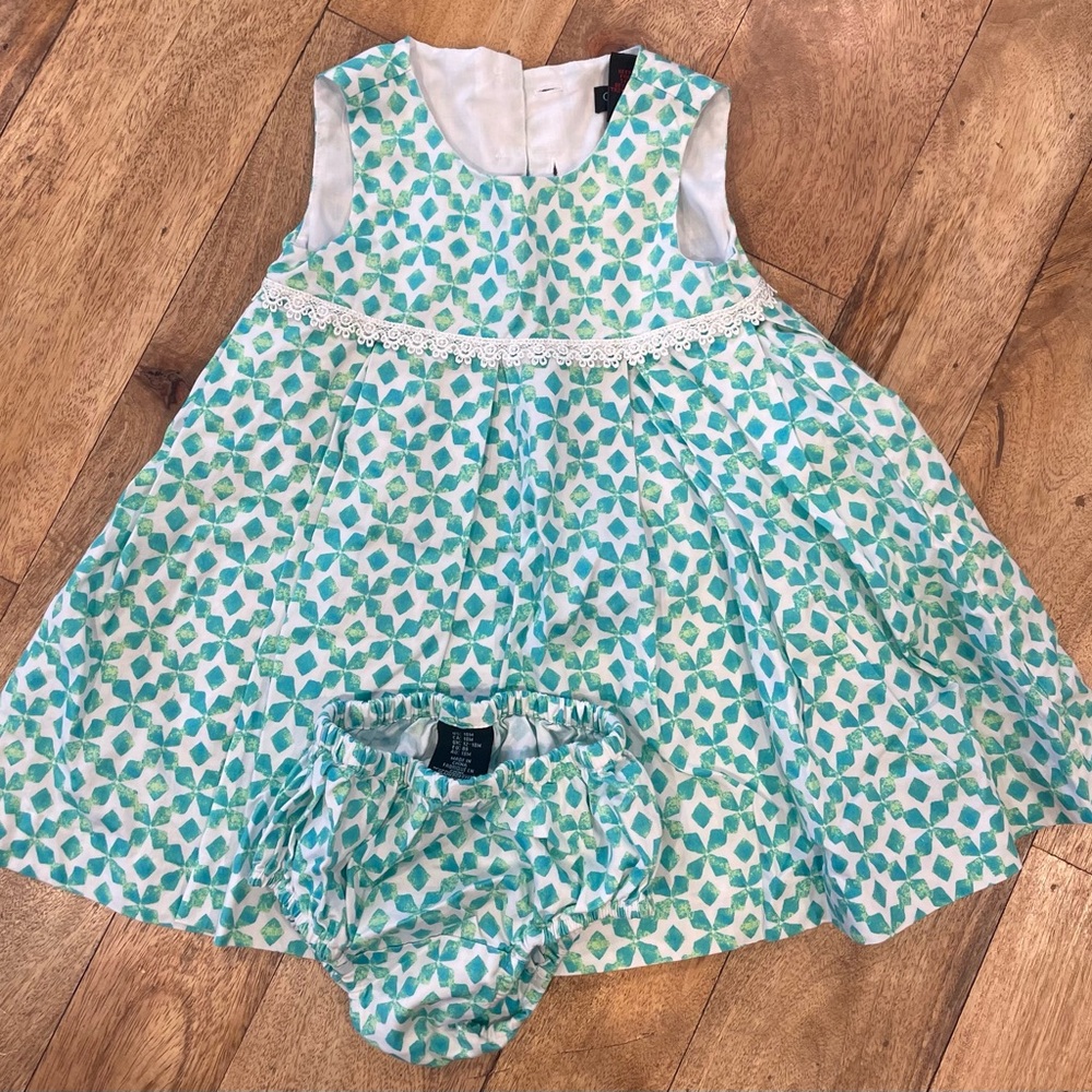 Cynthia Rowley Kids Teal and White Patterned Dress